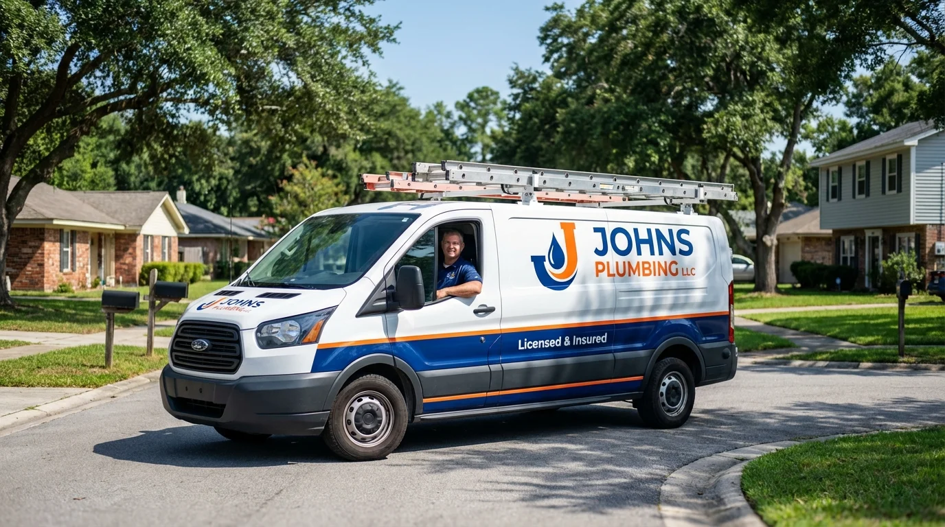 Johns Plumbing LLC service van in Cambridge City, IN