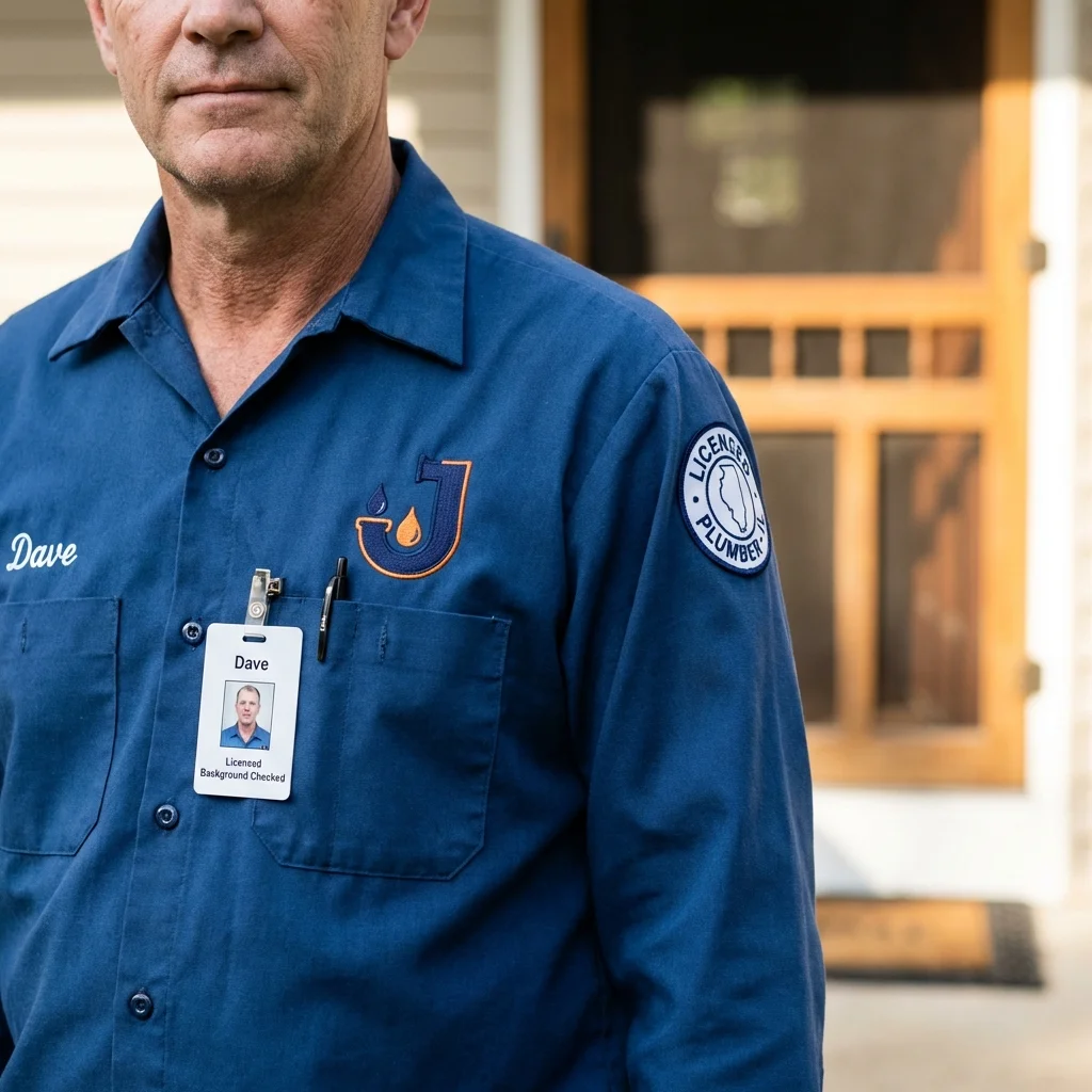 Licensed plumber showing ID badge in Cambridge City, IN