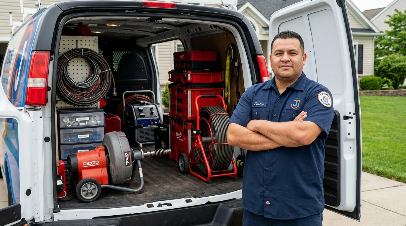 Professional drain cleaning equipment and Johns Plumbing LLC plumber in Cambridge City